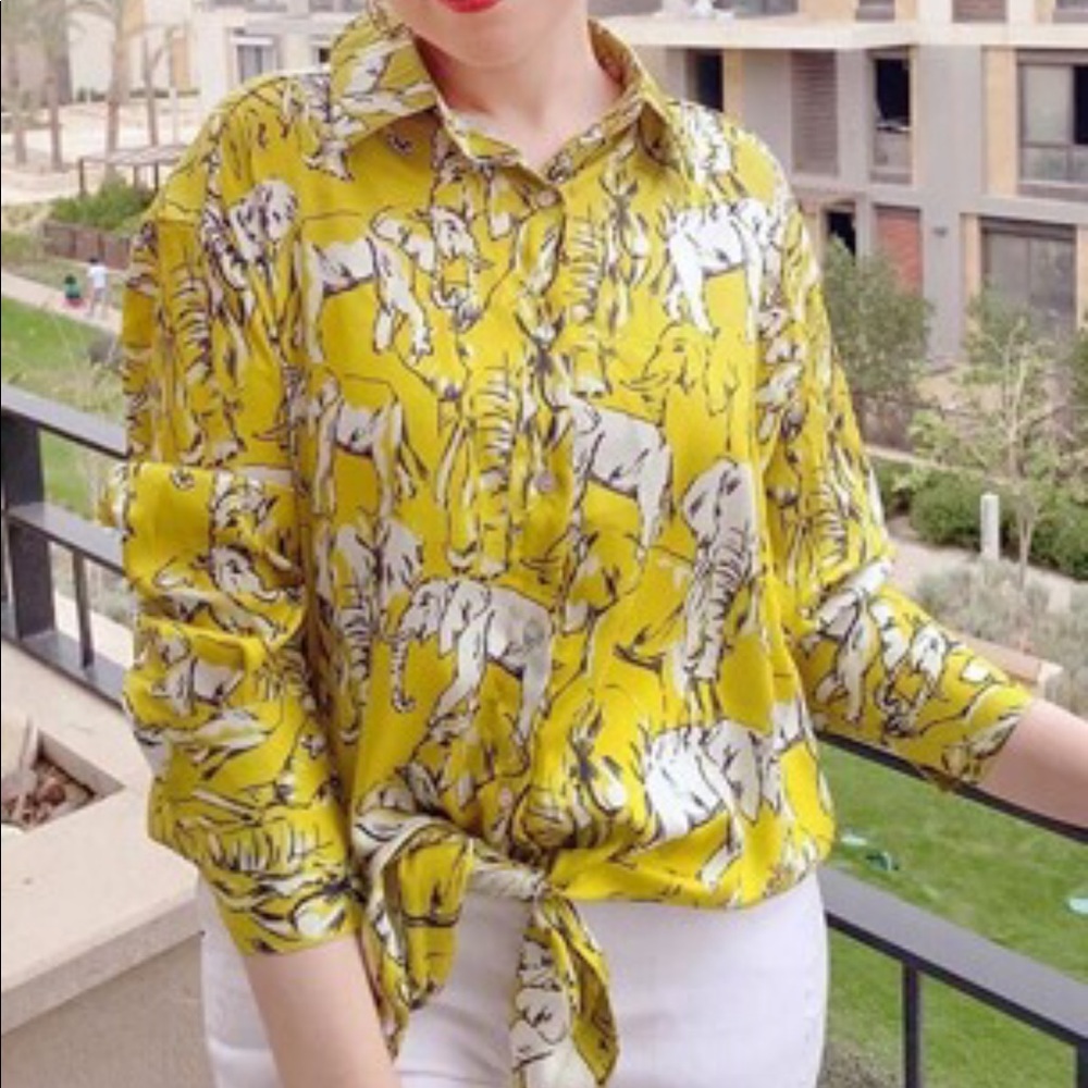 Elephant Print Button Through Blouse
